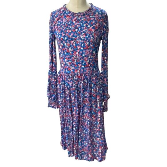 Draper James Ditsy Floral Kitty Ruffled Long Shift Dress Pink Blue Size Small - Picture 2 of 14